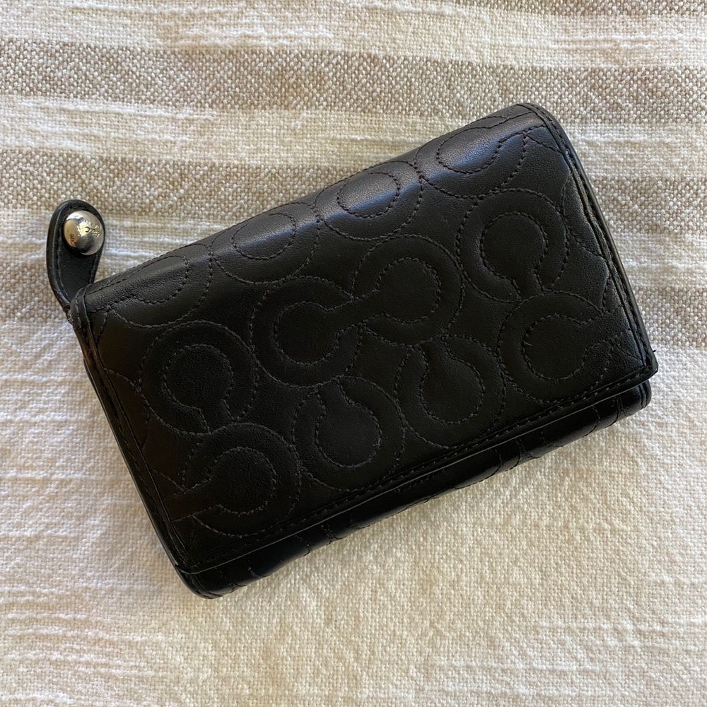Coach bifold black lavender stitched wallet